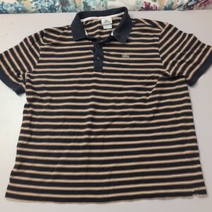 Lacoste Men's Polo - Black, White and Tan Stripes Size 7